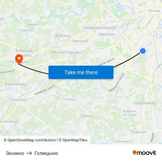 Зюзино to Голицыно map