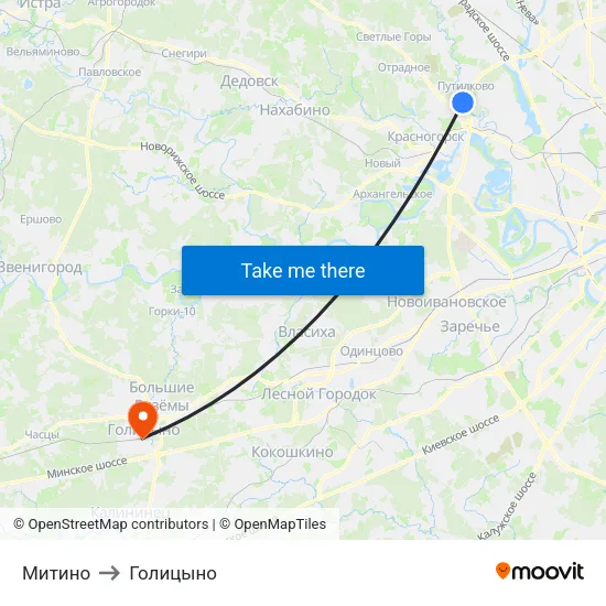Митино to Голицыно map