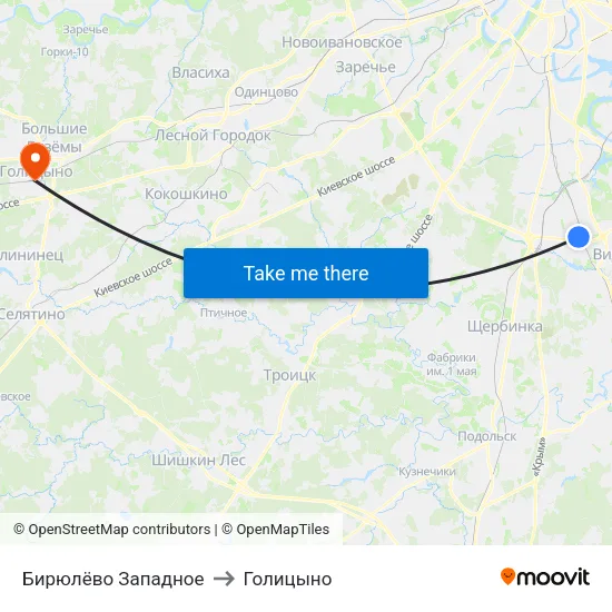 Бирюлёво Западное to Голицыно map