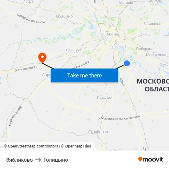 Зябликово to Голицыно map