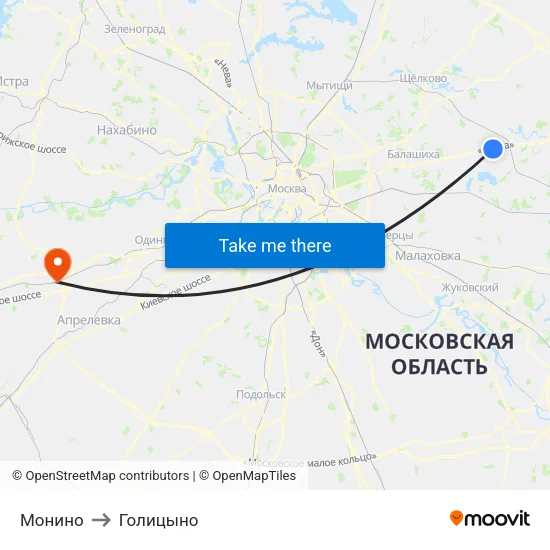 Монино to Голицыно map