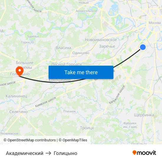 Академический to Голицыно map