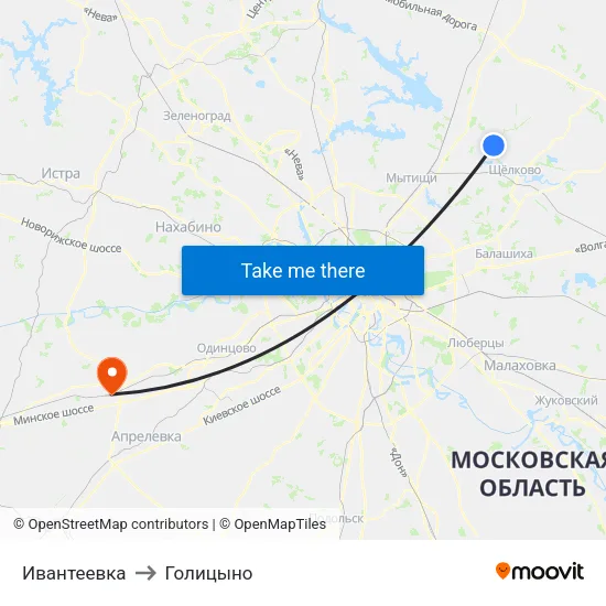 Ивантеевка to Голицыно map