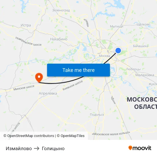 Измайлово to Голицыно map