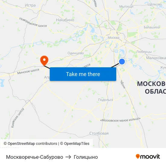 Москворечье-Сабурово to Голицыно map