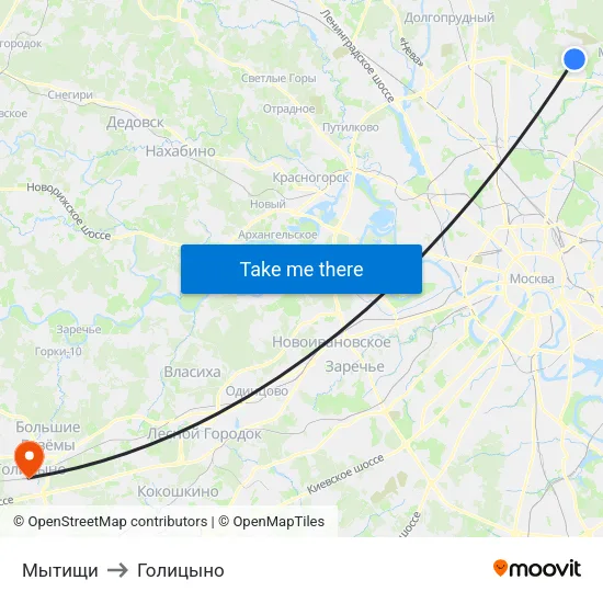 Мытищи to Голицыно map