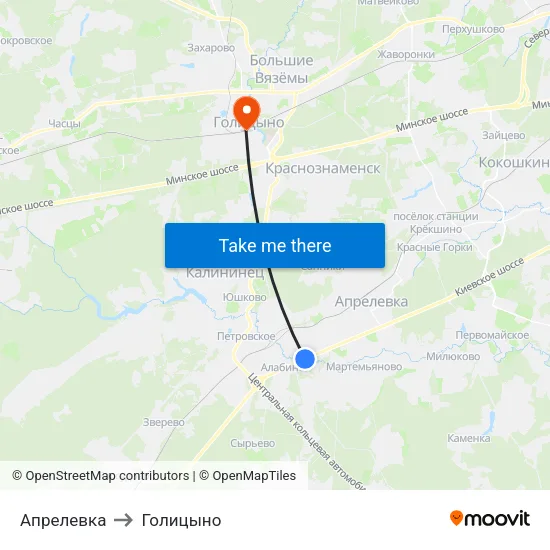 Апрелевка to Голицыно map