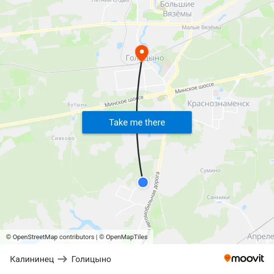 Калининец to Голицыно map