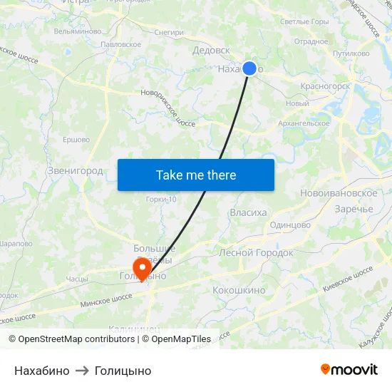 Нахабино to Голицыно map