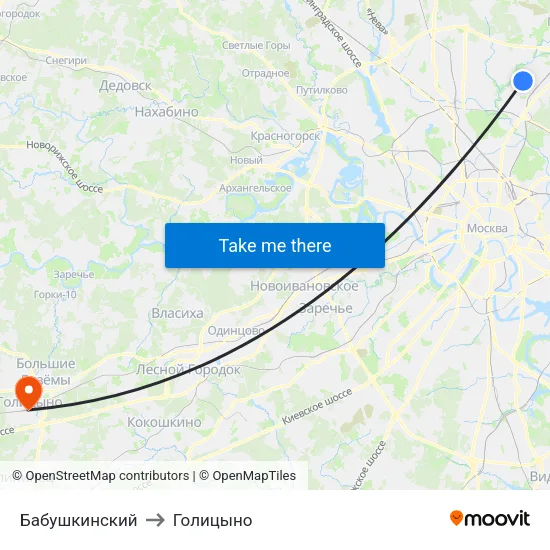 Бабушкинский to Голицыно map