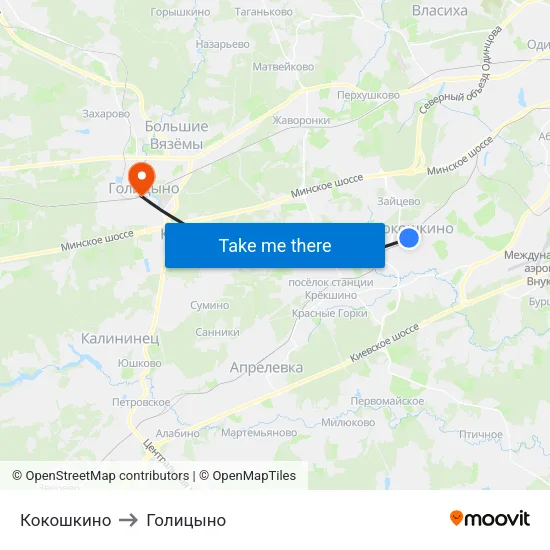 Кокошкино to Голицыно map