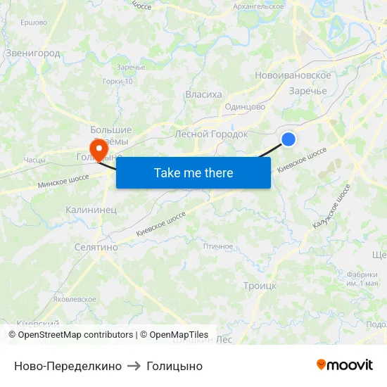 Ново-Переделкино to Голицыно map