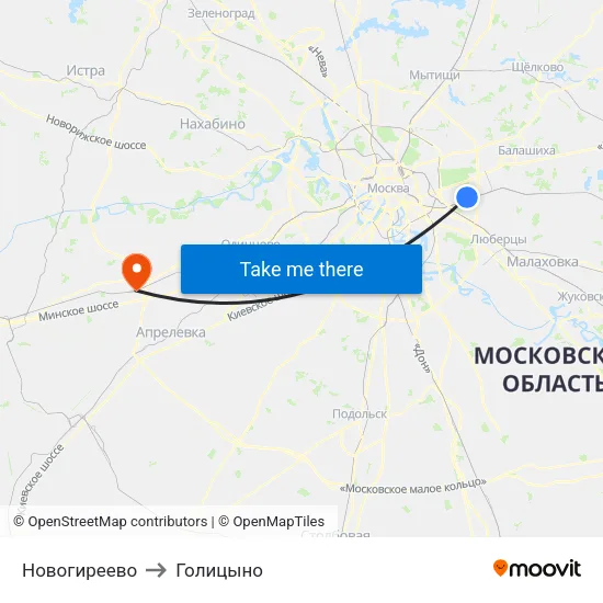 Новогиреево to Голицыно map
