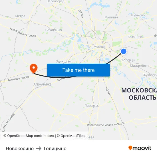 Новокосино to Голицыно map