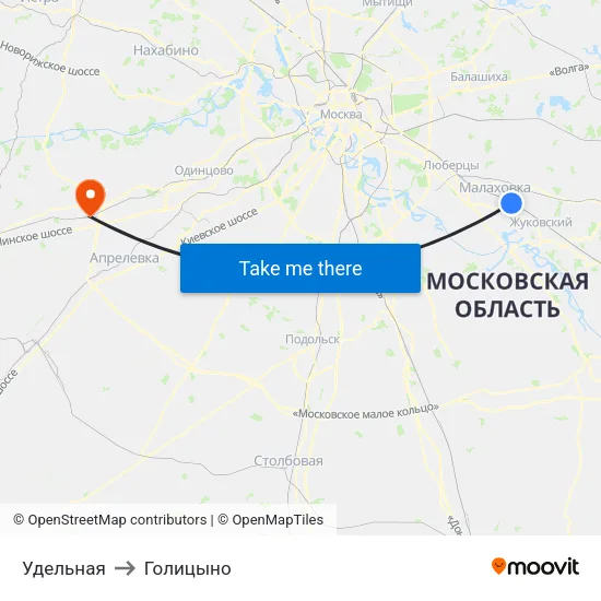 Удельная to Голицыно map
