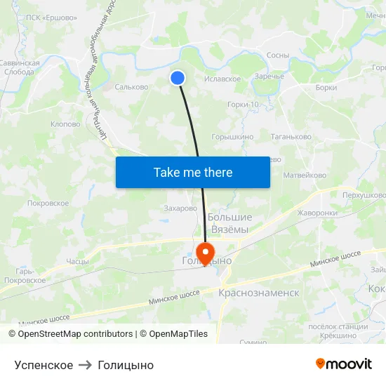 Успенское to Голицыно map