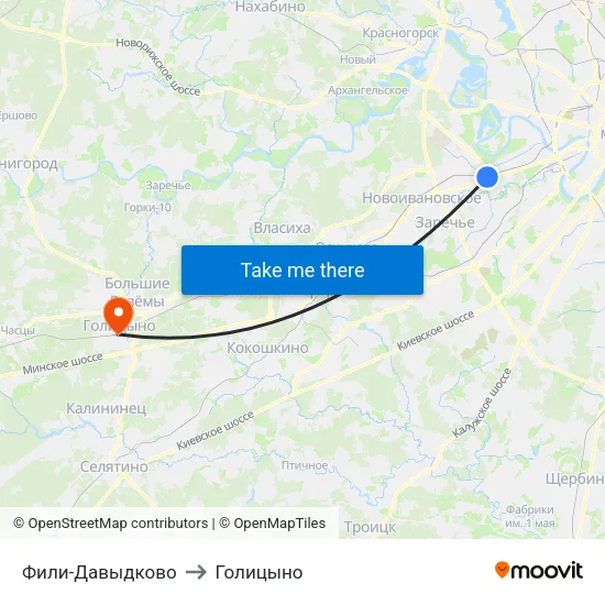 Фили-Давыдково to Голицыно map
