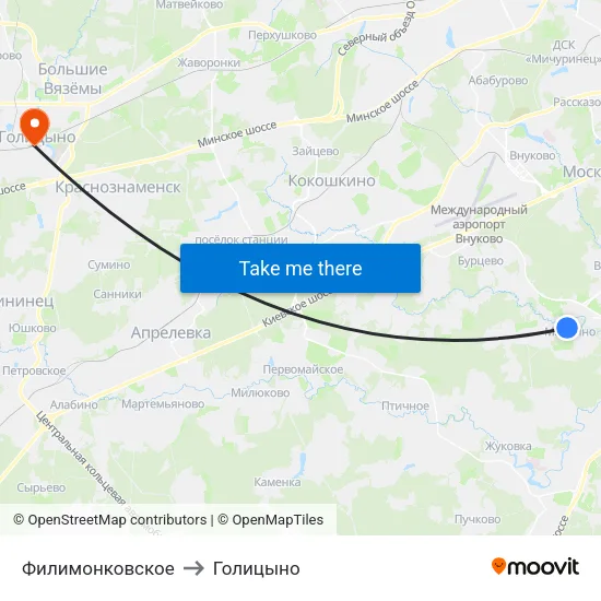 Филимонковское to Голицыно map