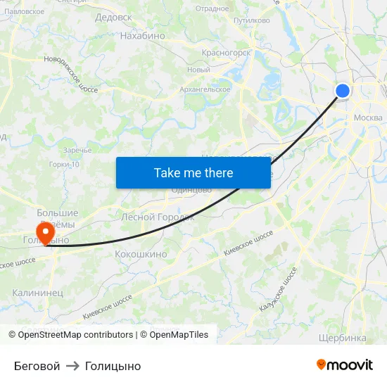 Беговой to Голицыно map