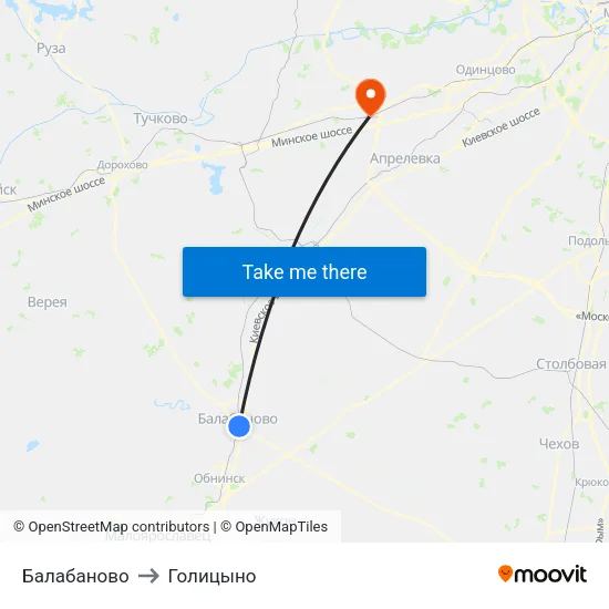 Балабаново to Голицыно map