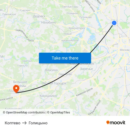 Коптево to Голицыно map