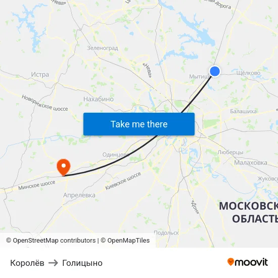 Королёв to Голицыно map