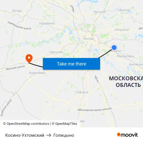 Косино-Ухтомский to Голицыно map