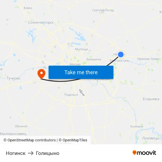 Ногинск to Голицыно map