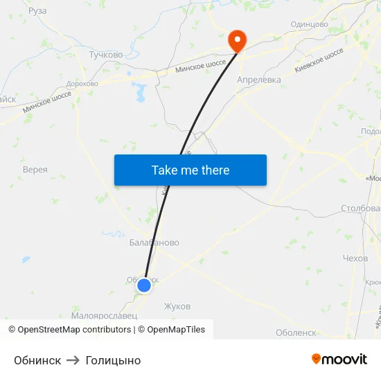 Обнинск to Голицыно map