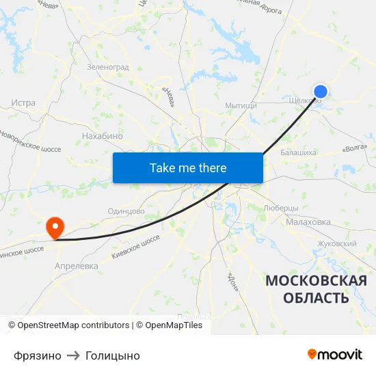 Фрязино to Голицыно map