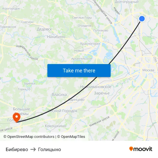 Бибирево to Голицыно map