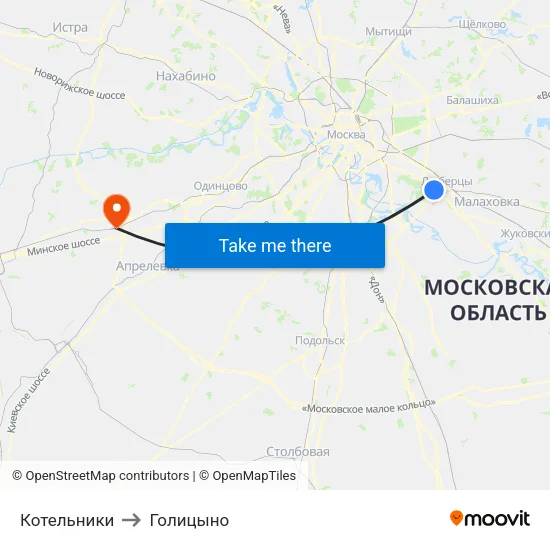 Котельники to Голицыно map