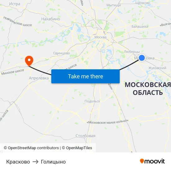 Красково to Голицыно map