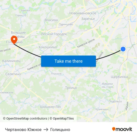 Чертаново Южное to Голицыно map