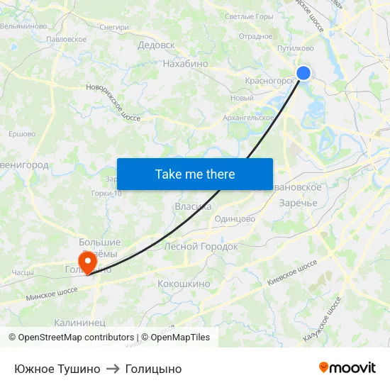 Южное Тушино to Голицыно map