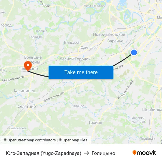 Юго-Западная (Yugo-Zapadnaya) to Голицыно map