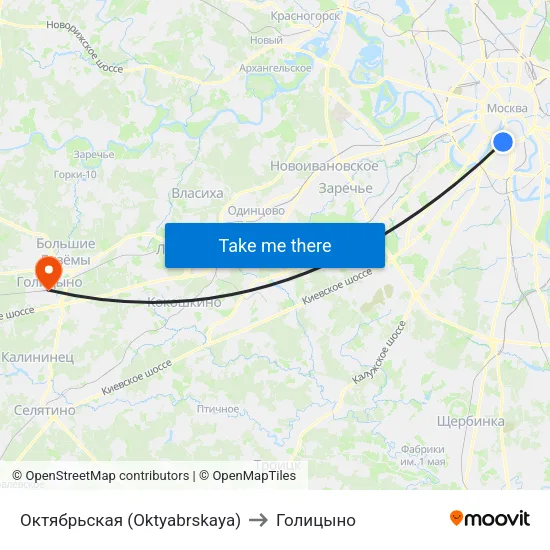 Октябрьская (Oktyabrskaya) to Голицыно map