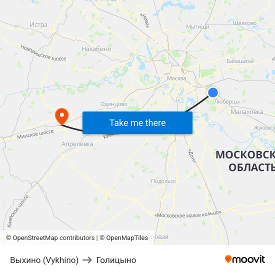 Выхино (Vykhino) to Голицыно map