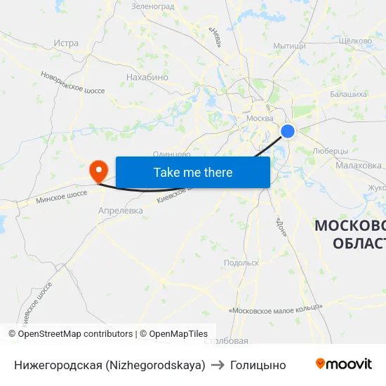 Нижегородская (Nizhegorodskaya) to Голицыно map