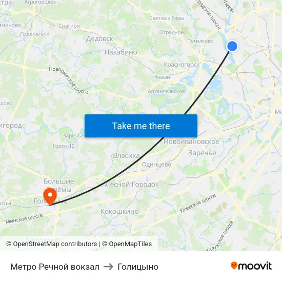 Метро Речной вокзал to Голицыно map