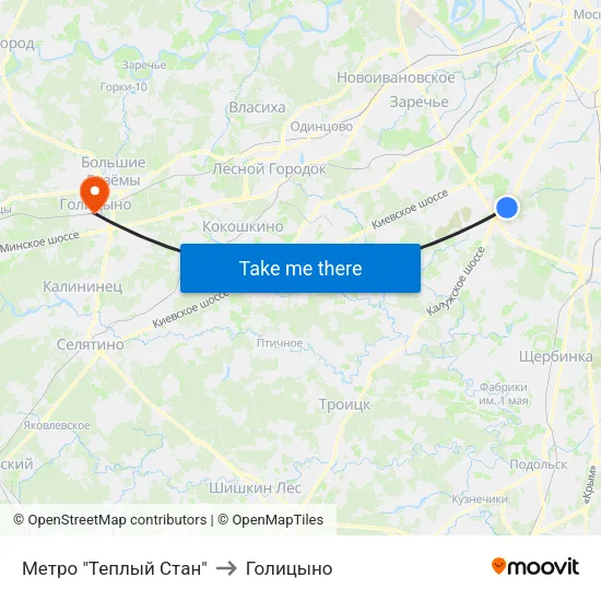 Метро "Теплый Стан" to Голицыно map
