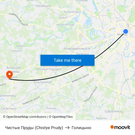 Чистые Пруды (Chistye Prudy) to Голицыно map