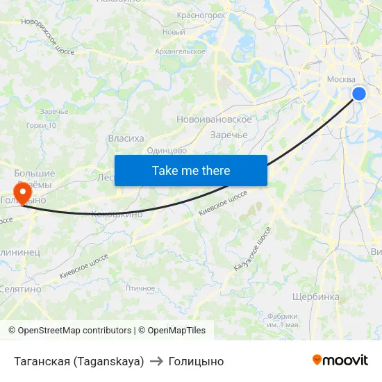 Таганская (Taganskaya) to Голицыно map