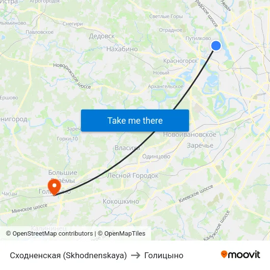 Сходненская (Skhodnenskaya) to Голицыно map