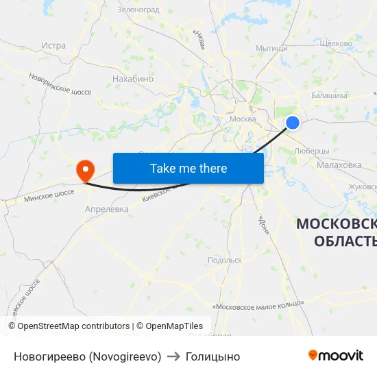 Новогиреево (Novogireevo) to Голицыно map