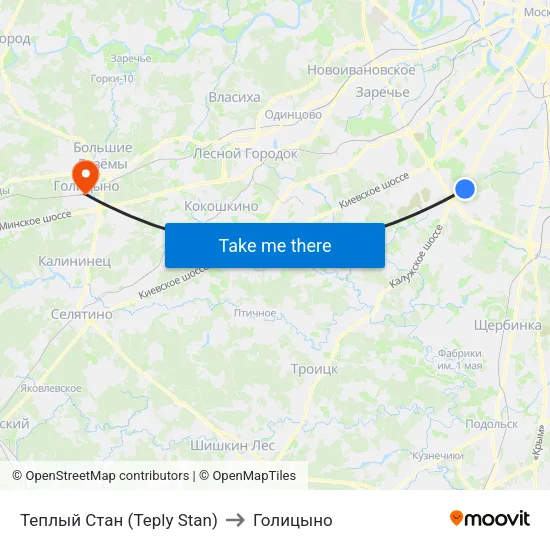 Теплый Стан (Teply Stan) to Голицыно map