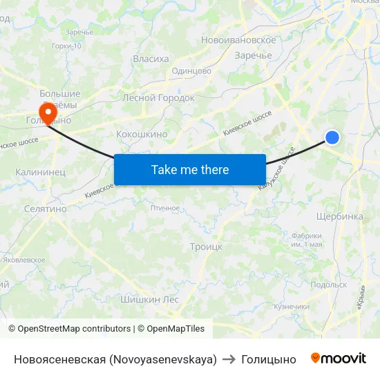 Новоясеневская (Novoyasenevskaya) to Голицыно map