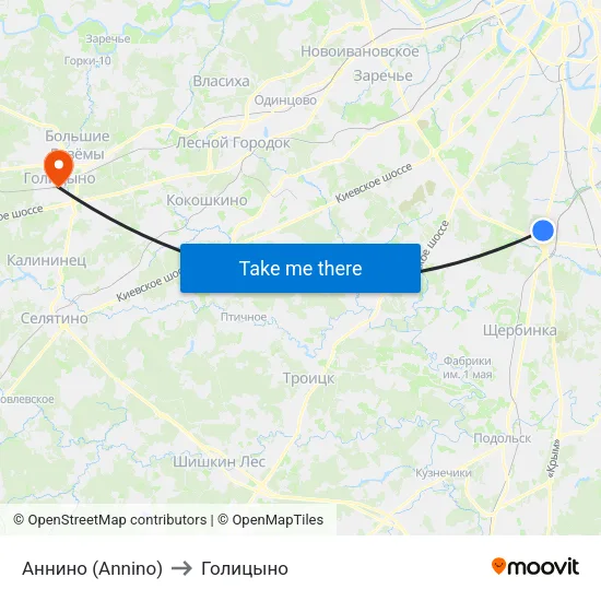 Аннино (Annino) to Голицыно map