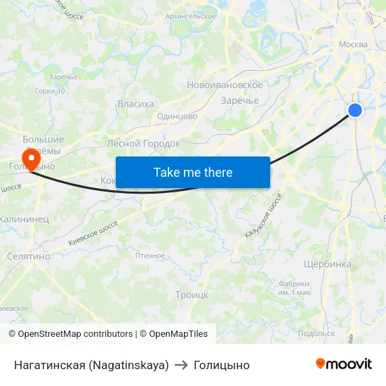 Нагатинская (Nagatinskaya) to Голицыно map