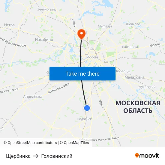 Щербинка to Головинский map